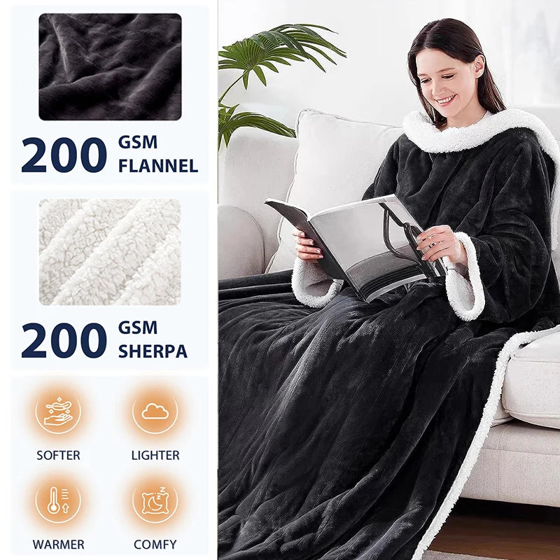 Electric Heating Sleeve Blanket Flannel & Sherpa